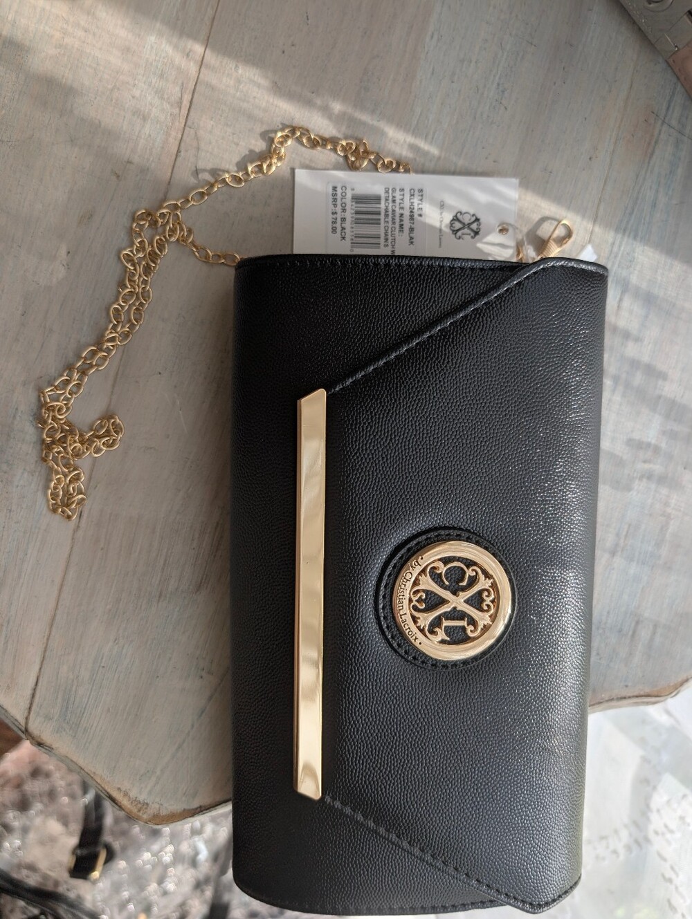 Christian Lacroix Black Clutch Wristlet with Gold Accents